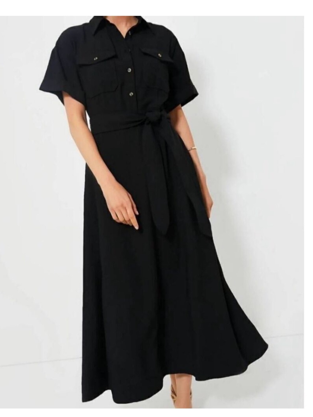 Tuckernuck Lucienne Black Belted Maxi Shirt Dress Sz M